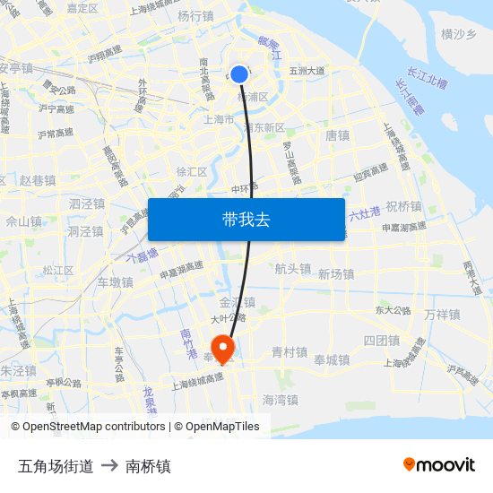 五角场街道 to 南桥镇 map