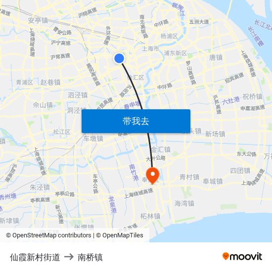 仙霞新村街道 to 南桥镇 map