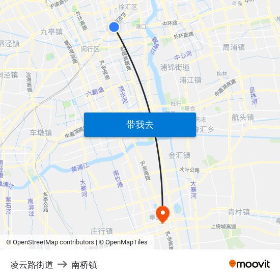 凌云路街道 to 南桥镇 map