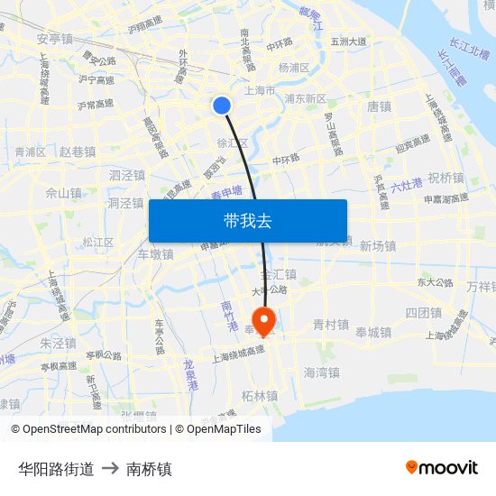 华阳路街道 to 南桥镇 map