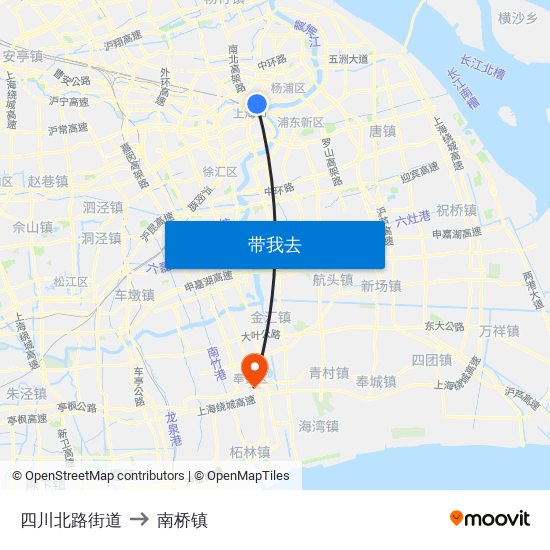 四川北路街道 to 南桥镇 map