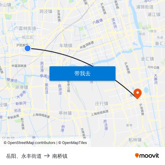 岳阳、永丰街道 to 南桥镇 map