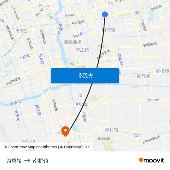 康桥镇 to 南桥镇 map