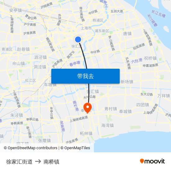 徐家汇街道 to 南桥镇 map