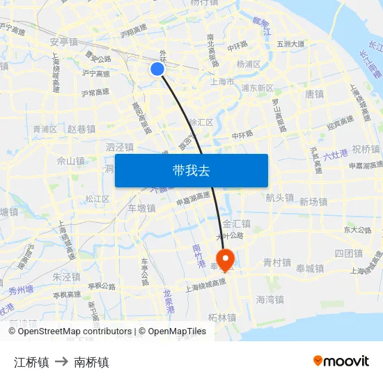 江桥镇 to 南桥镇 map