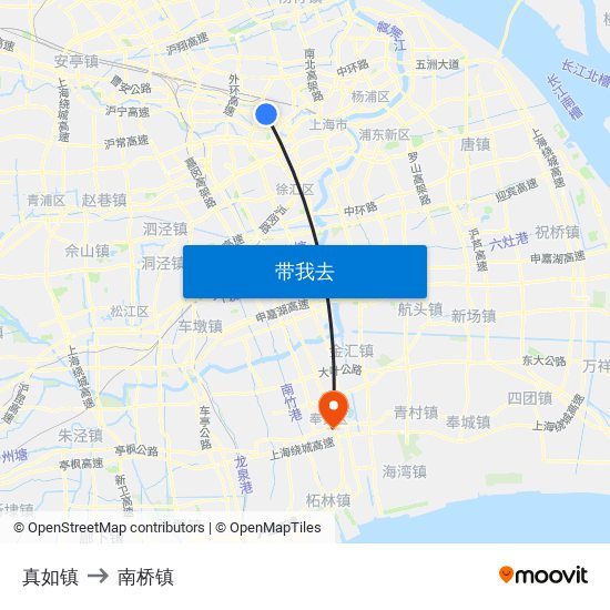 真如镇 to 南桥镇 map