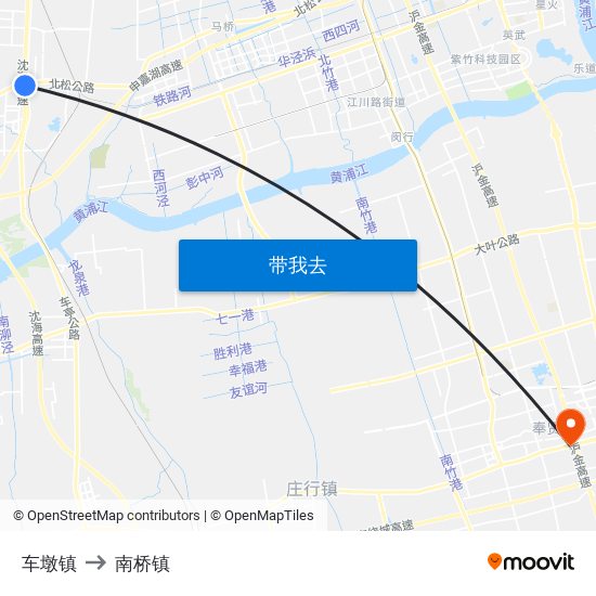 车墩镇 to 南桥镇 map