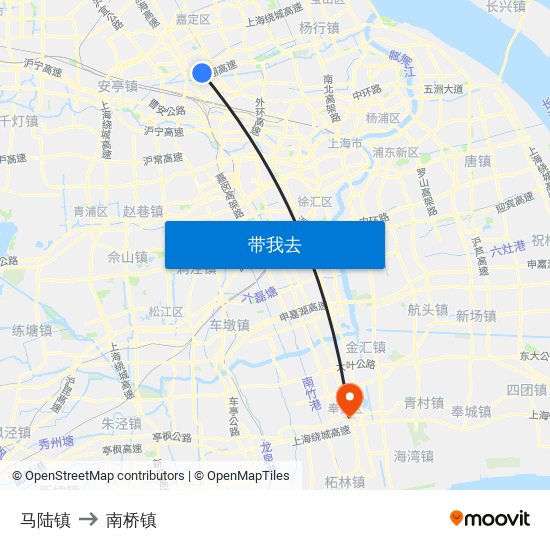 马陆镇 to 南桥镇 map