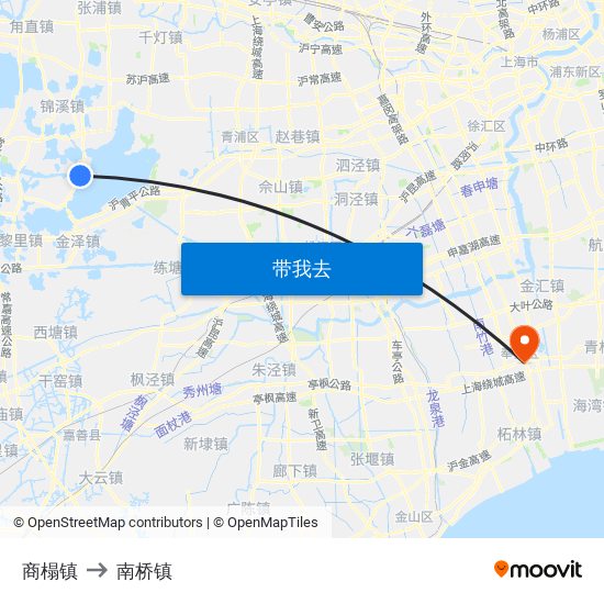 商榻镇 to 南桥镇 map