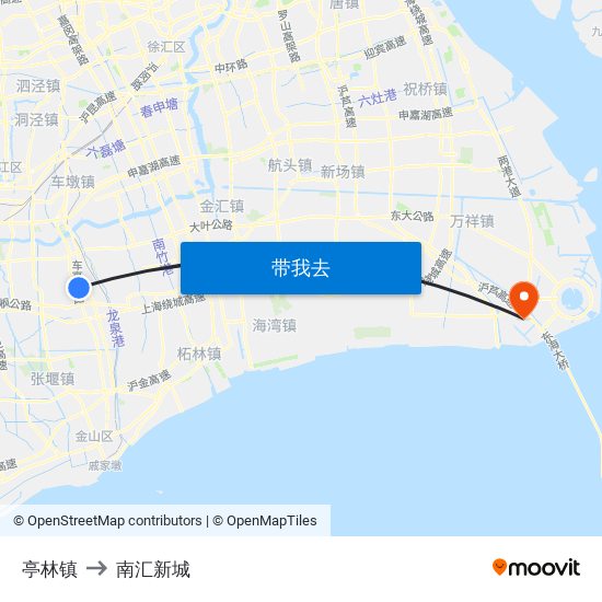 亭林镇 to 南汇新城 map