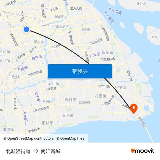 北新泾街道 to 南汇新城 map