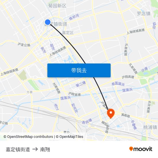 嘉定镇街道 to 南翔 map