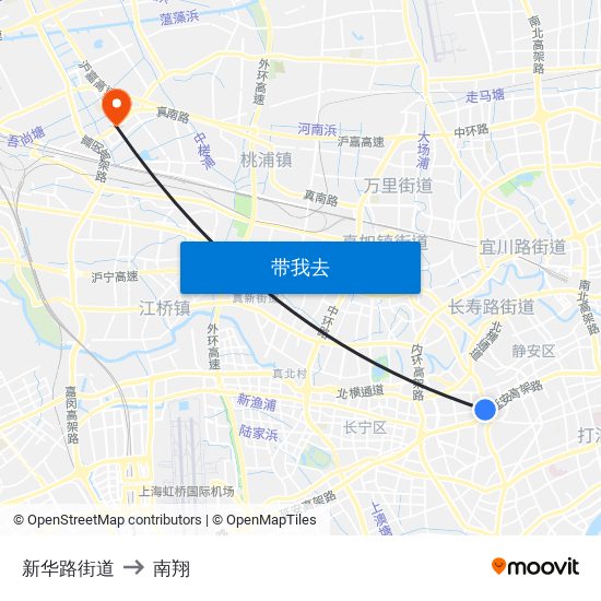 新华路街道 to 南翔 map
