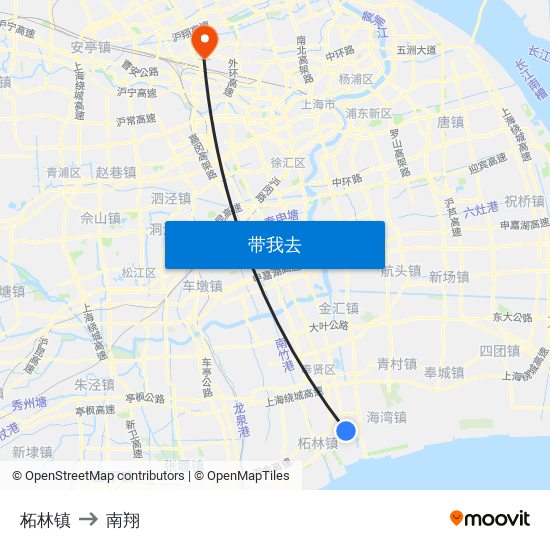 柘林镇 to 南翔 map