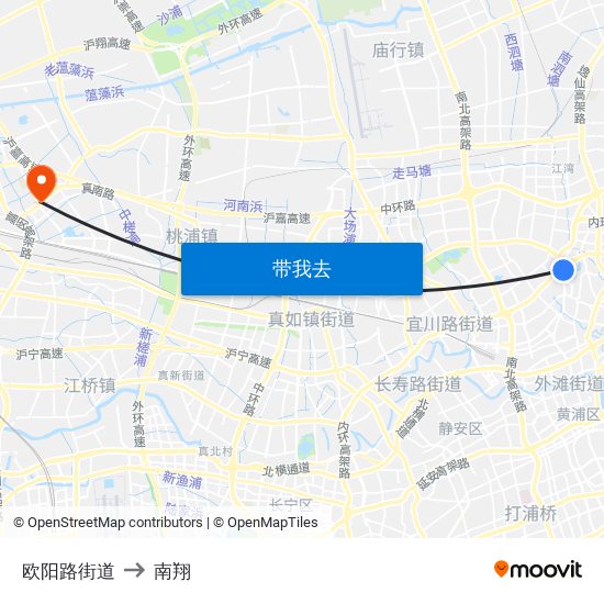 欧阳路街道 to 南翔 map