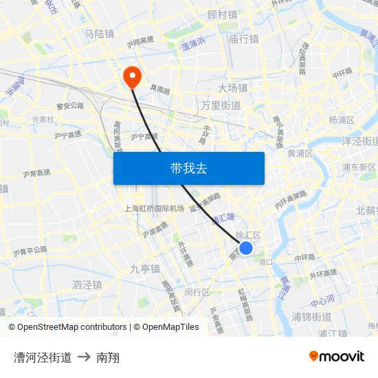 漕河泾街道 to 南翔 map