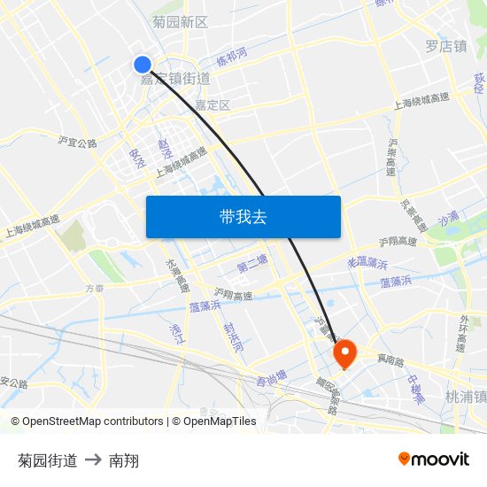 菊园街道 to 南翔 map