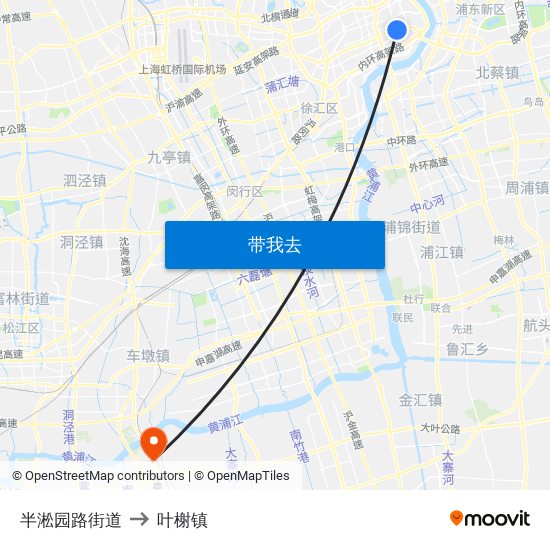 半淞园路街道 to 叶榭镇 map