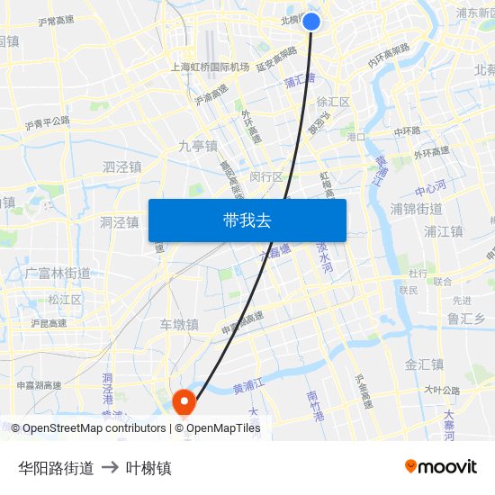 华阳路街道 to 叶榭镇 map