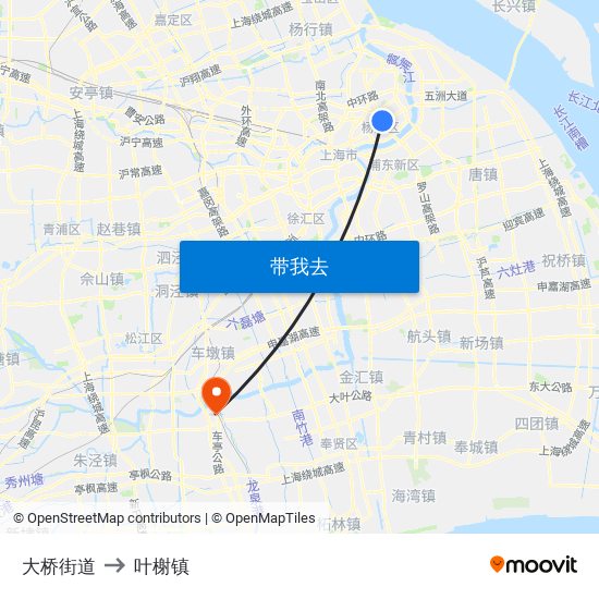 大桥街道 to 叶榭镇 map