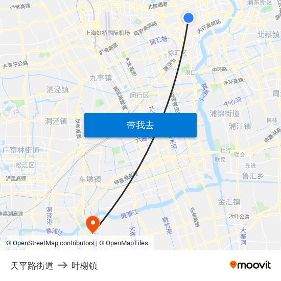 天平路街道 to 叶榭镇 map