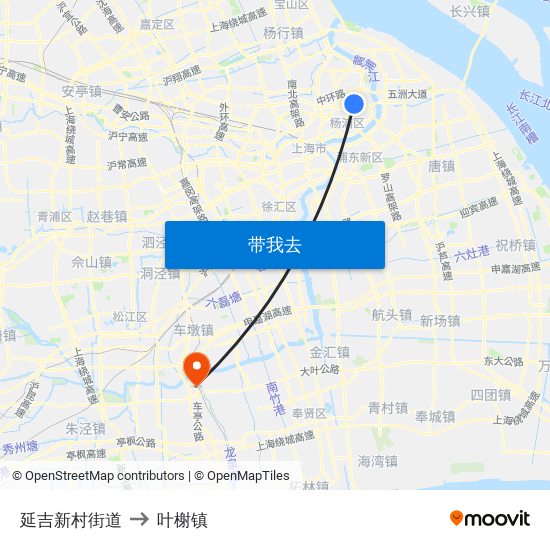 延吉新村街道 to 叶榭镇 map
