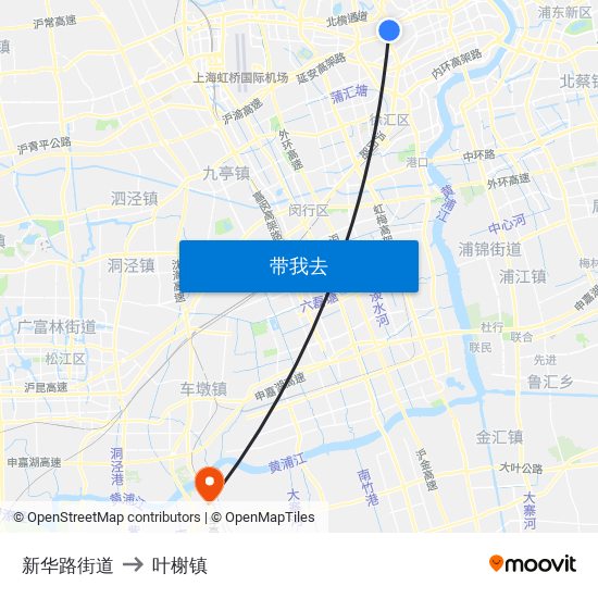 新华路街道 to 叶榭镇 map