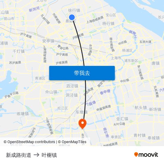 新成路街道 to 叶榭镇 map