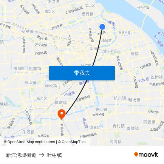 新江湾城街道 to 叶榭镇 map