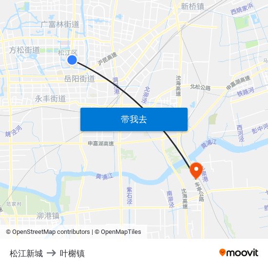 松江新城 to 叶榭镇 map