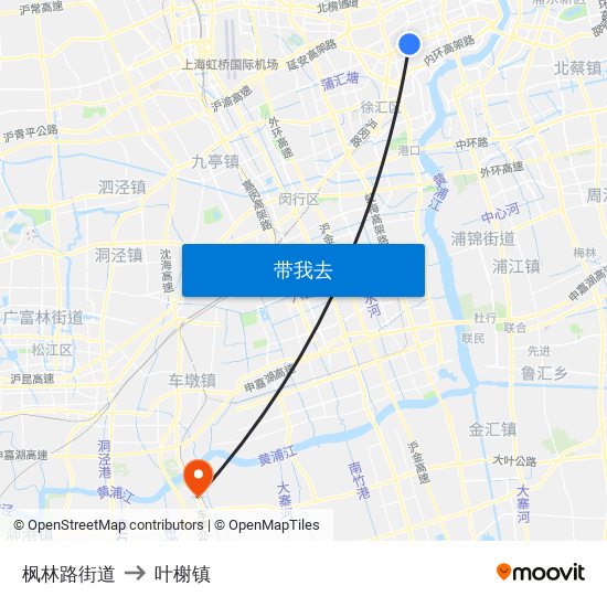 枫林路街道 to 叶榭镇 map