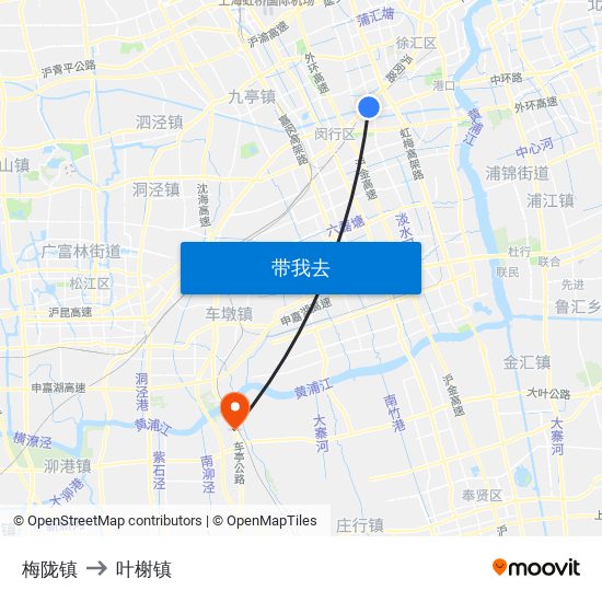 梅陇镇 to 叶榭镇 map
