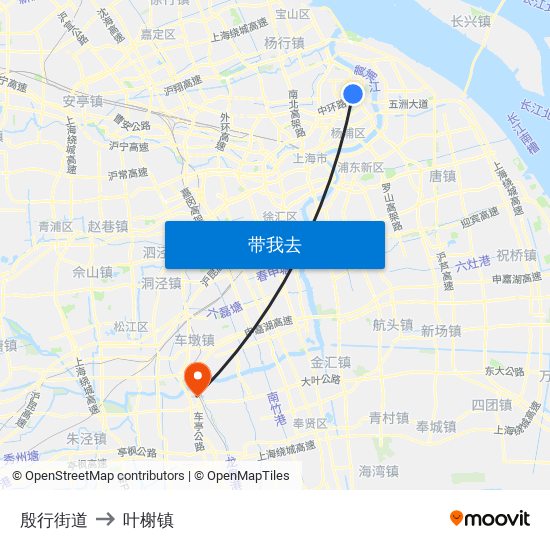 殷行街道 to 叶榭镇 map