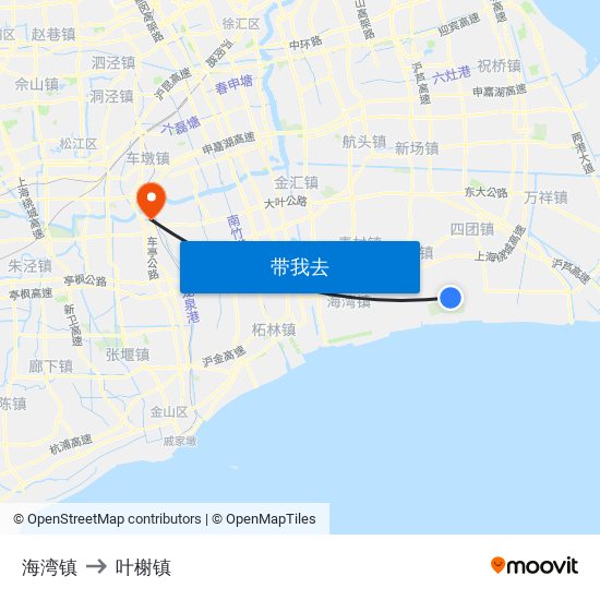 海湾镇 to 叶榭镇 map