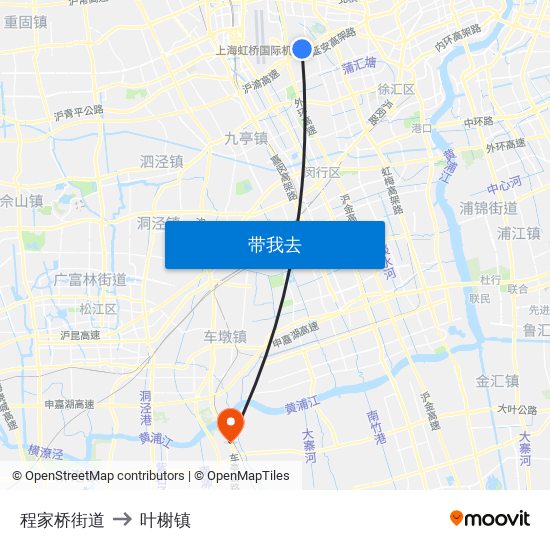 程家桥街道 to 叶榭镇 map