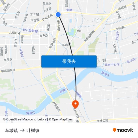 车墩镇 to 叶榭镇 map