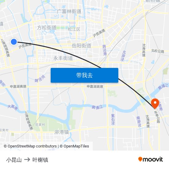 小昆山 to 叶榭镇 map