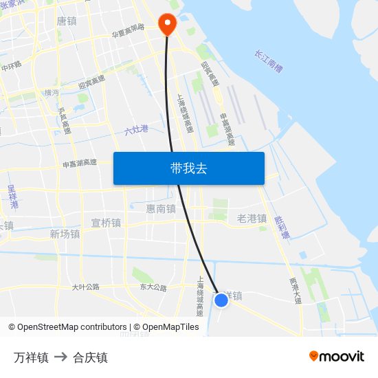 万祥镇 to 合庆镇 map