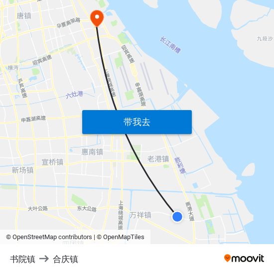 书院镇 to 合庆镇 map