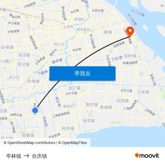 亭林镇 to 合庆镇 map