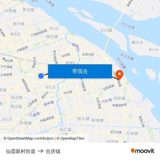 仙霞新村街道 to 合庆镇 map