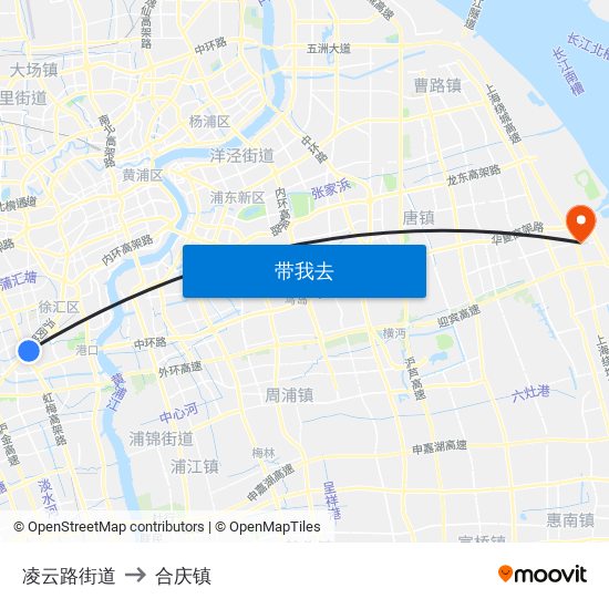 凌云路街道 to 合庆镇 map