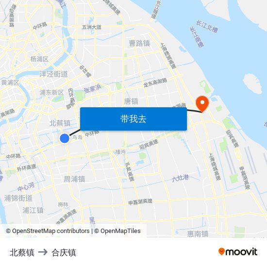 北蔡镇 to 合庆镇 map