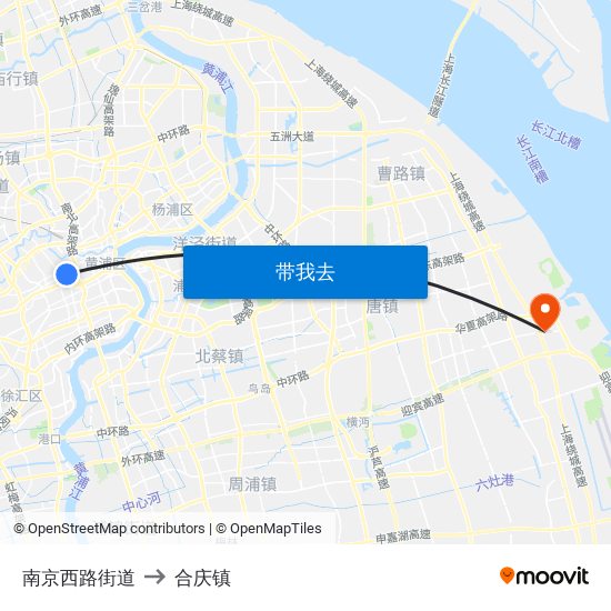 南京西路街道 to 合庆镇 map