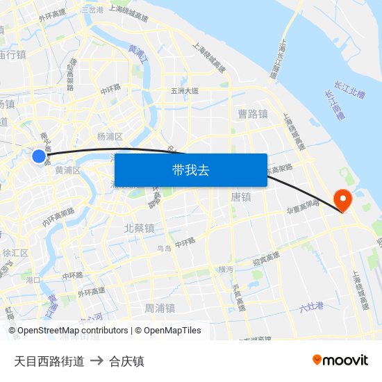 天目西路街道 to 合庆镇 map