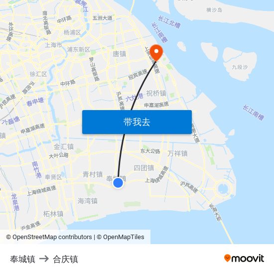 奉城镇 to 合庆镇 map