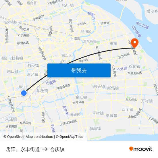 岳阳、永丰街道 to 合庆镇 map