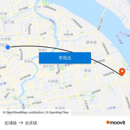 彭浦镇 to 合庆镇 map