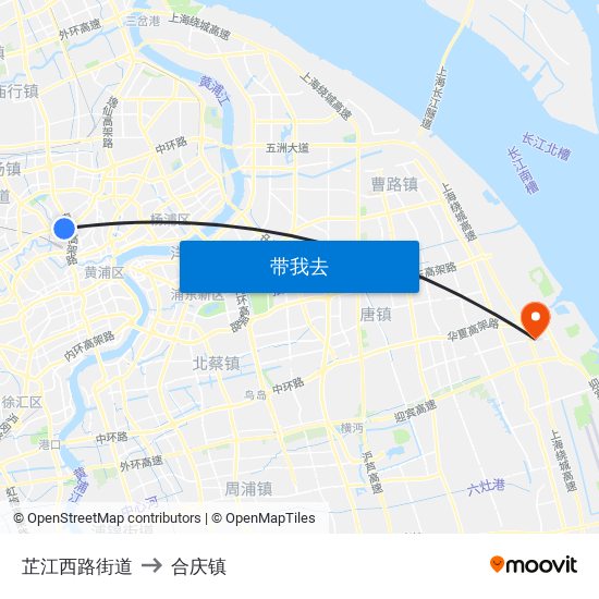 芷江西路街道 to 合庆镇 map