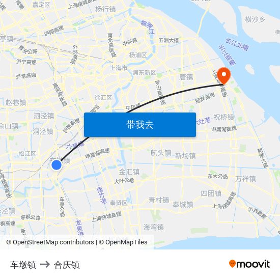 车墩镇 to 合庆镇 map